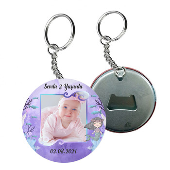 Mor Zeminli Deniz Kızı Temalı Arkası Açacak Anahtarlık