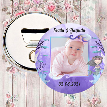 Mor Zeminli Deniz Kızı Temalı Magnet Açacak