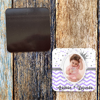 Mor Zeminli Simli Gümüş Taç Temalı Doğum Günü Magnet