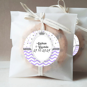 Mor Zeminli Simli Gümüş Taç Temalı Sticker