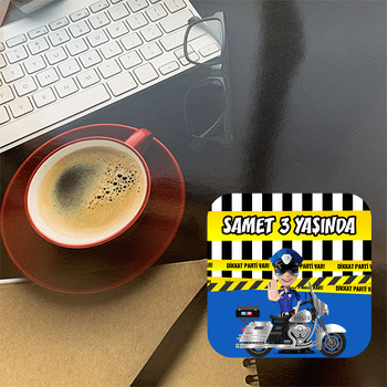 Motorlu Polis Temalı Bardak Altlığı