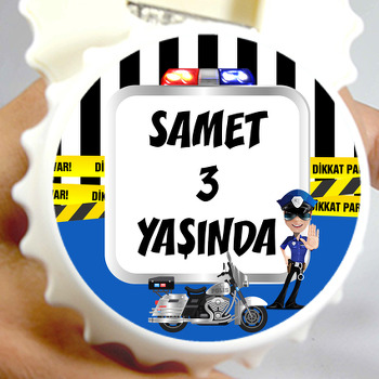 Motorlu Polis Temalı Kapak Şekilli Magnet Açacak