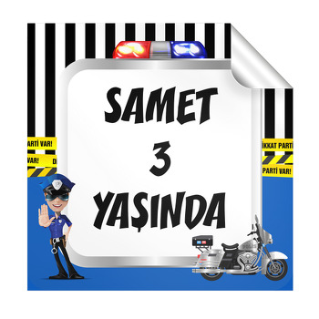 Motorlu Polis Temalı Kare Etiket