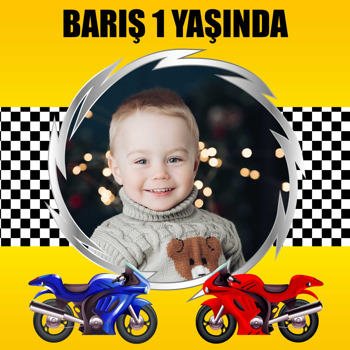 Motorsiklet ile Sarı Fon Temalı Kare Doğum Günü Parti Afiş