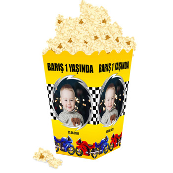 Motorsiklet ile Sarı Fone Temalı Popcorn Kutusu