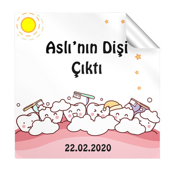 Mutlu Dişler Temalı Doğum Günü  Kare Etiket