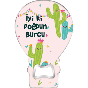 Mutlu Kaktüsler Temalı Balon Ahşap Magnet 