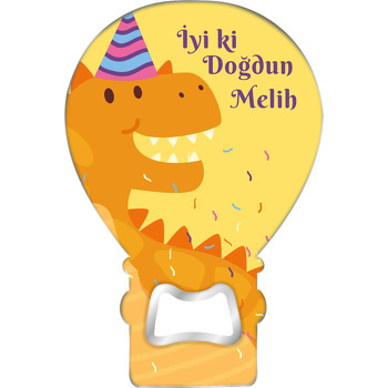 Mutlu Turuncu Dinazor Temalı Balon Ahşap Magnet 