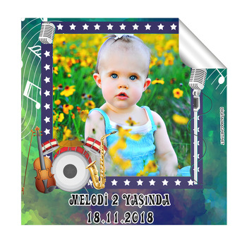 Müzik 2 Temalı Doğum Günü  Kare Etiket