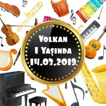 Müzik Enstrümanları Temalı Kare Doğum Günü Afiş