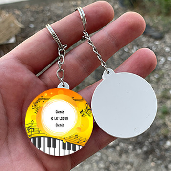 Müzik Temalı Daire Plastik Anahtarlık