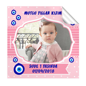 Nazar Boncuğu 1 Temalı Doğum Günü  Kare Etiket