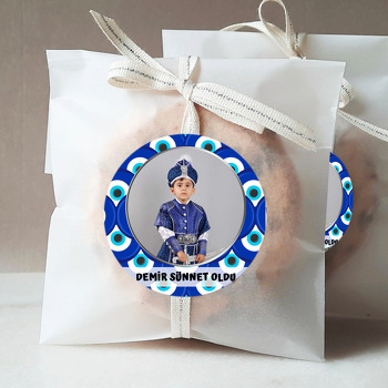 Nazar Boncuğu Fonda Gümüş Çerçeve Temalı Sticker