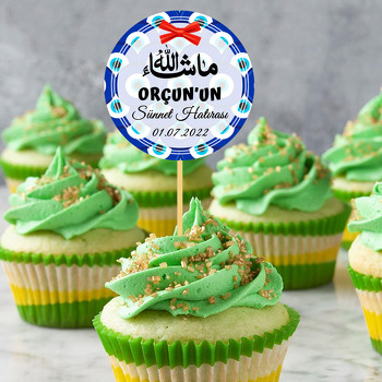 Nazar Boncuğu Fonda Kırmızı Kurdeleli Sünnet Temalı Parti Kürdan Süs