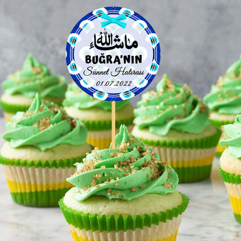 Nazar Boncuğu Fonda Turkuaz Kurdeleli Sünnet Temalı Parti Kürdan Süs