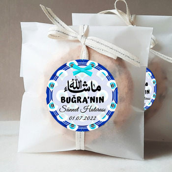 Nazar Boncuğu Fonda Turkuaz Kurdeleli Sünnet Temalı Sticker