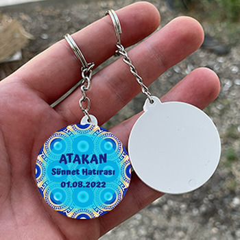 Nazar Boncuğu ile Grek Desen Temalı Daire Plastik Anahtarlık