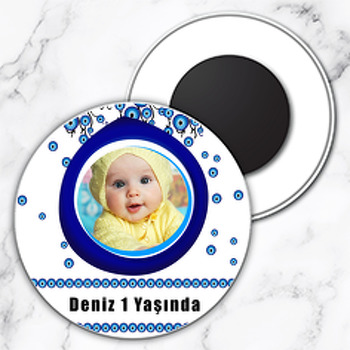 Nazar Boncuğu Temalı Resimli Daire Plastik Magnet