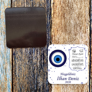 Nazar Boncuğu ve Dua Temalı Kare Magnet