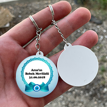 Nazar Boncuk Temalı Daire Plastik Anahtarlık