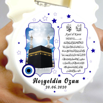 Nazar Boncuklu Ayetel Kursi Temalı Kabe Resimli Kapak Şekilli Magnet Açacak