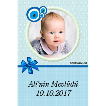 Nazar Boncuklu Erkek Bebek Mevlid  Plastik Magneti