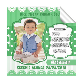 Nazar Duası 3 Temalı Doğum Günü  Kare Etiket