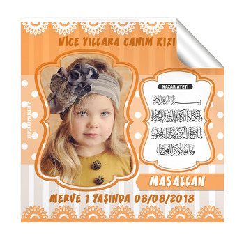 Nazar Duası 4 Temalı Doğum Günü  Kare Etiket