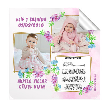 Nazar Duası 5 Temalı Doğum Günü  Kare Etiket