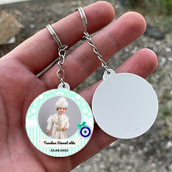 Nazarlık ile Yeşil Bebek Eşyaları Fon Temalı Daire Plastik Anahtarlık