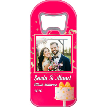 Neon Pembe Fonda Düğün Pastası Temalı Resimli Uzun Açacak