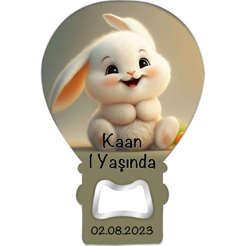 Neşeli Bebek Tavşan Temalı Balon Ahşap Magnet 