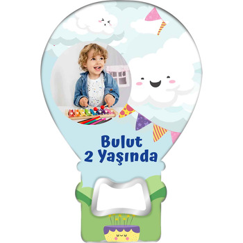 Neşeli Bulutlar ile Pasta Temalı Balon Ahşap Magnet 