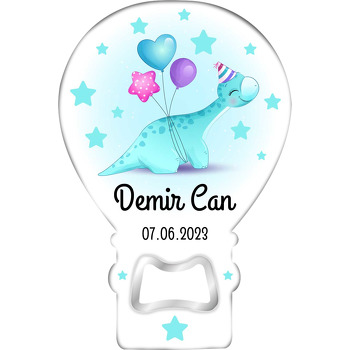 Neşeli Dinazor ile Balonlar ve Yıldızlar Temalı Balon Ahşap Magnet 