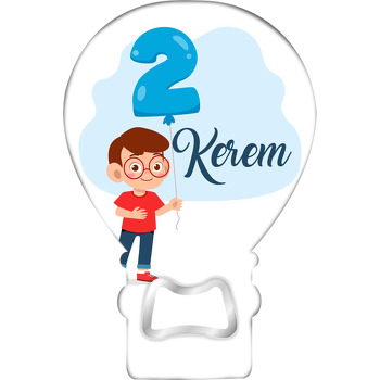 Neşeli Erkek Çocuğu ile İki Yaş Balon Temalı Balon Ahşap Magnet 