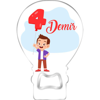 Neşeli Erkek Çocuk ile Dört Yaş Balon Temalı Balon Ahşap Magnet 