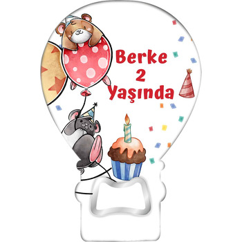 Neşeli Fareler ile Balonlar Temalı Balon Ahşap Magnet 
