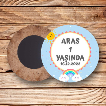 Neşeli Gökkuşağı Temalı Ahşap Daire Magnet