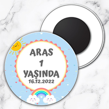 Neşeli Gökkuşağı Temalı Daire Plastik Magnet