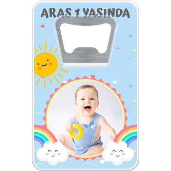 Neşeli Gökkuşağı Temalı Dikdörtgen Magnet Açacak