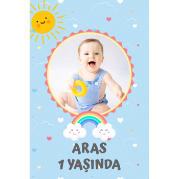 Neşeli Gökkuşağı Temalı Resimli Doğum Günü Afiş