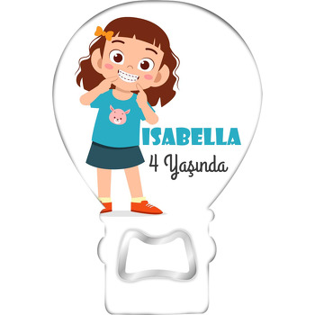 Neşeli Gülümseyen Kız Çocuk Temalı Balon Ahşap Magnet 