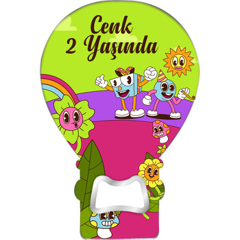 Neşeli Hediyeler ile Papatyalar Temalı Balon Ahşap Magnet 