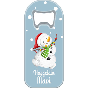 Neşeli Kardan Adam Mavi Karlı Fon Temalı Uzun Magnet Açacak