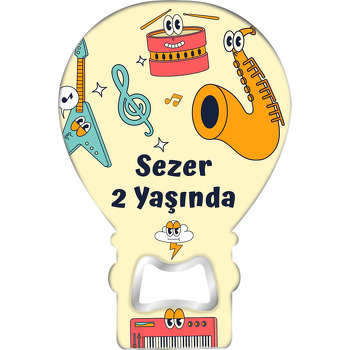 Neşeli Müzik Enstrümanları Temalı Balon Ahşap Magnet 
