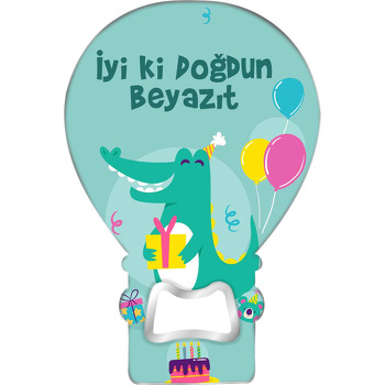 Neşeli Timsah ile Balonlar Temalı Balon Ahşap Magnet 