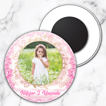 Nilüfer Temalı Daire Plastik Magnet