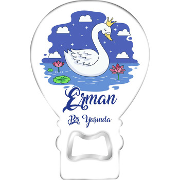 Nilüferler ile Beyaz Kuğu Temalı Balon Ahşap Magnet 
