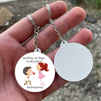 Nişan Temalı Daire Plastik Anahtarlık