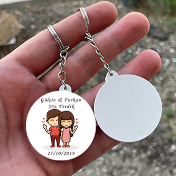 Nişan Temalı Daire Plastik Anahtarlık